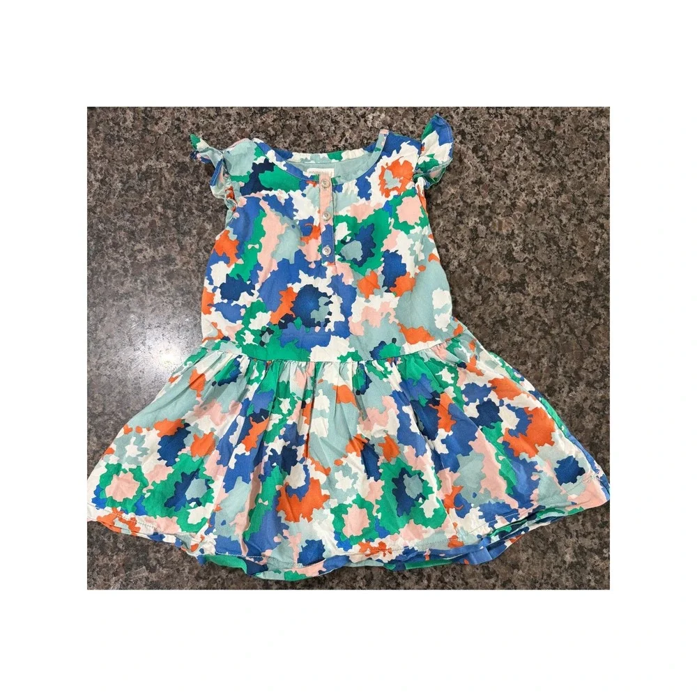 Gymboree Baby Girls 3T Abstract Floral Print Cotton Ruffle Dress Multi-Color